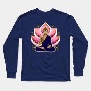 Abhaya Mudra Buddha with Pink Lotus Flower Long Sleeve T-Shirt